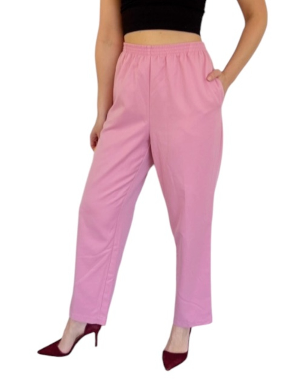 Vintage Koret blush pink straight leg elastic waist casual trousers size medium